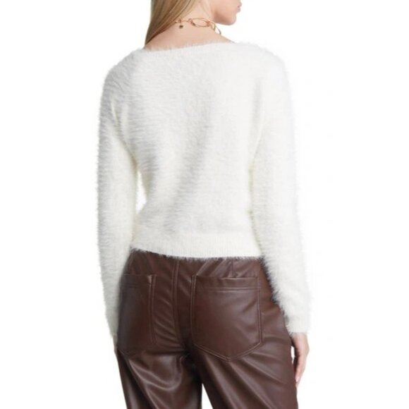 Open Edit Ivory Eyelash Fluffy Knit Cropped Cardigan - Picture 2 of 6